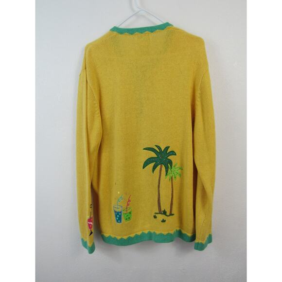 The Quacker Factory Large A Day At The Pool Cardigan Button Front Yellow Green - Picture 8 of 9